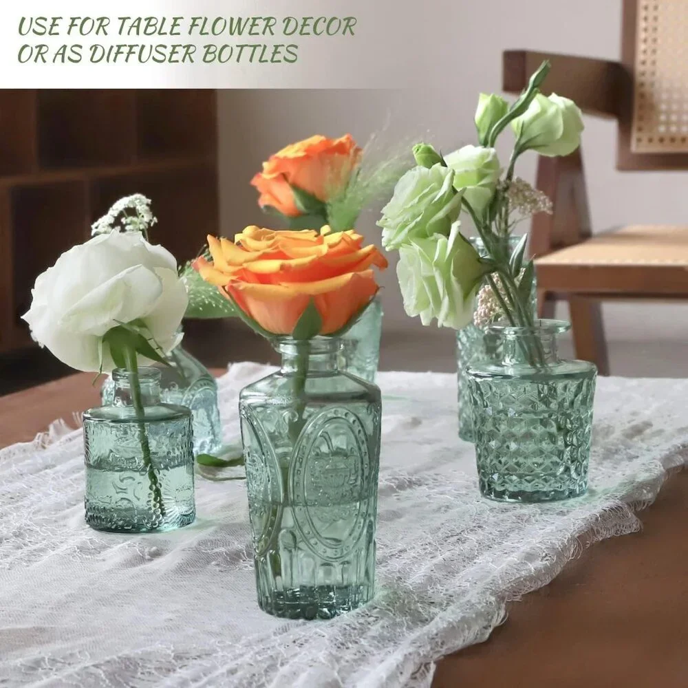 Green Glass Bud Vase Set of 22, Small Vases for Flowers, Clear Glass Vases for C - Picture 4 of 7